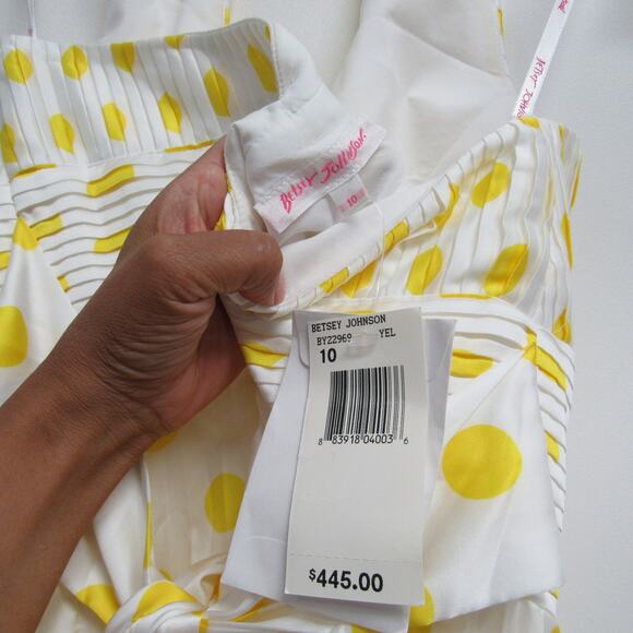 Betsey Johnson Y2K Yellow Polka Dots Pleated Halter Backless Dress Size 10 NEW - Picture 6 of 7